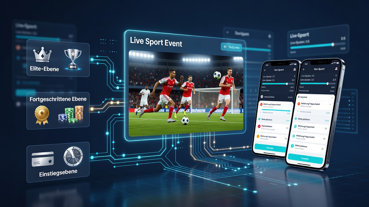 Schnittstelle einer mobilen App mit gestaffelten Belohnungen und Live-Quoten